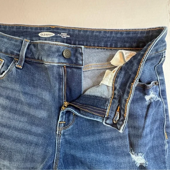 Old Navy Power Slim Straight Jeans – Women’s Size 12 – Mid-Rise Distressed Denim - Picture 8 of 11